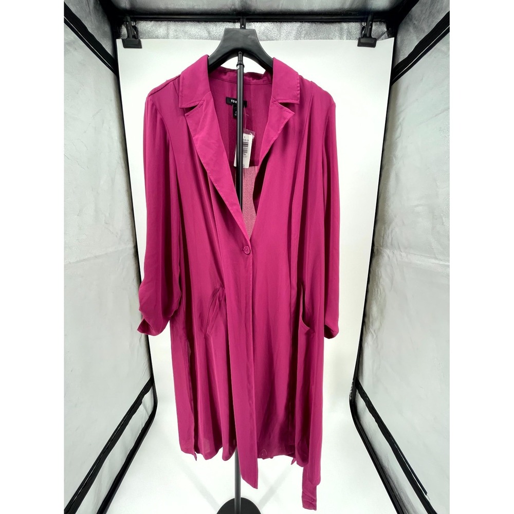 Torrid‎ Chiffon Drape Trench Coat Womens 0 Pink Notch Lapel Waist Tie Slide Slit